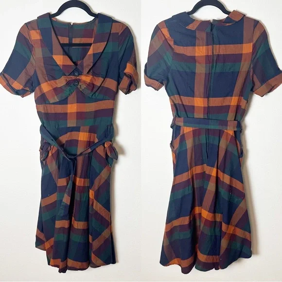Voodoo Vixen Samantha Plaid Tartan Midi Dress Pinup Retro Large - Picture 3 of 8